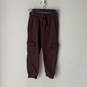 Range Boys Brown Fleece Lined Cargo Jogger Pants Size 7 Drawstring Elastic Waist